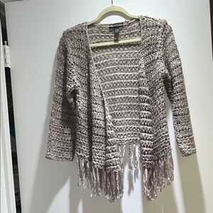 INC International Concepts Beige Open Knit Fringe Cardigan